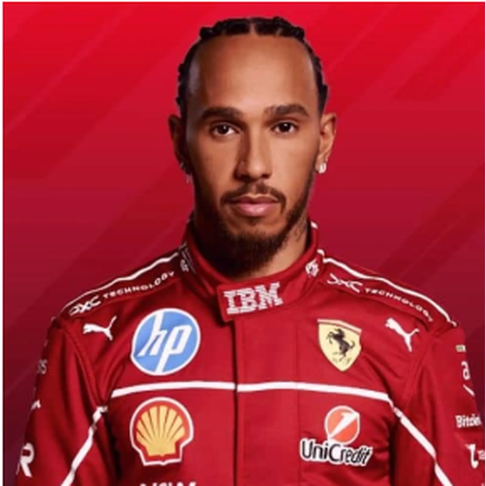 Lewis Hamilton in Ferrari racing kit